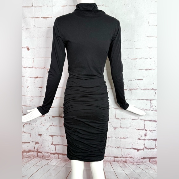 VELVET by Graham & Spencer Black Cowl Neck Pullover Ruched Bodycon Dress Medium - Picture 9 of 13